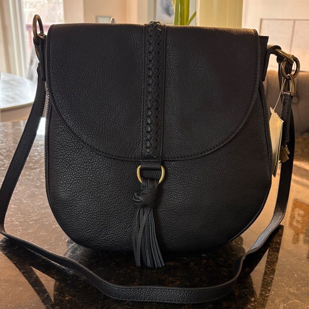 Lucky Brand Ali Black Pebbled Leather Flap Saddle Bag NWT Coachella Festival NEW